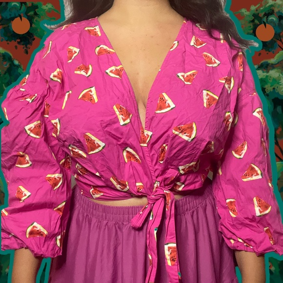 Color Me Courtney Watermelon 3/4 Sleeve Wrap Top - Picture 1 of 3
